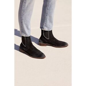 FREE PEOPLE 39 Black White Blackburn boot Suede Chelsea Shoe Leather pointed toe